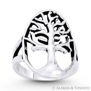Tree-of-Life Etz Chaim Charm Splitshank Ring in .925 Sterling Silver - Size 7
